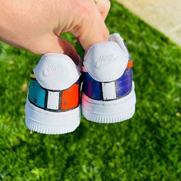 NIKE Air Force 1 Kid's Unisex Custom Color Block Pop Art Cartoon Sneakers NWB - Picture 5 of 6
